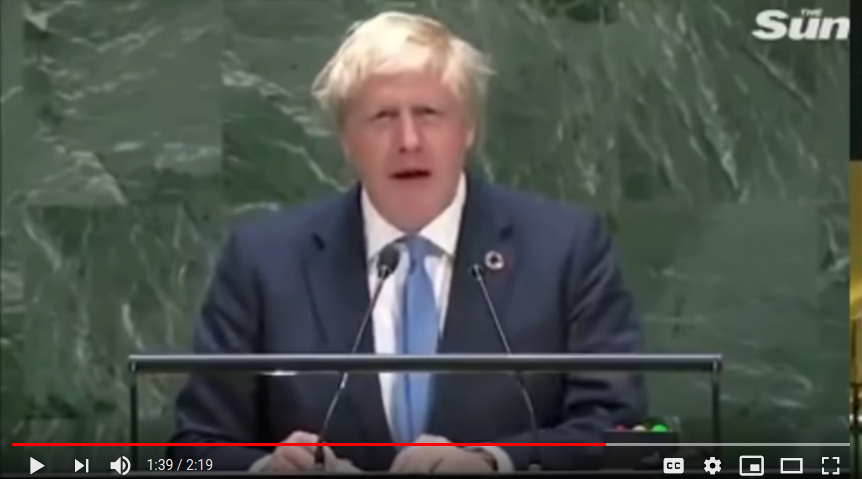Boris Johnson at UN
                revealing the NWO agenda